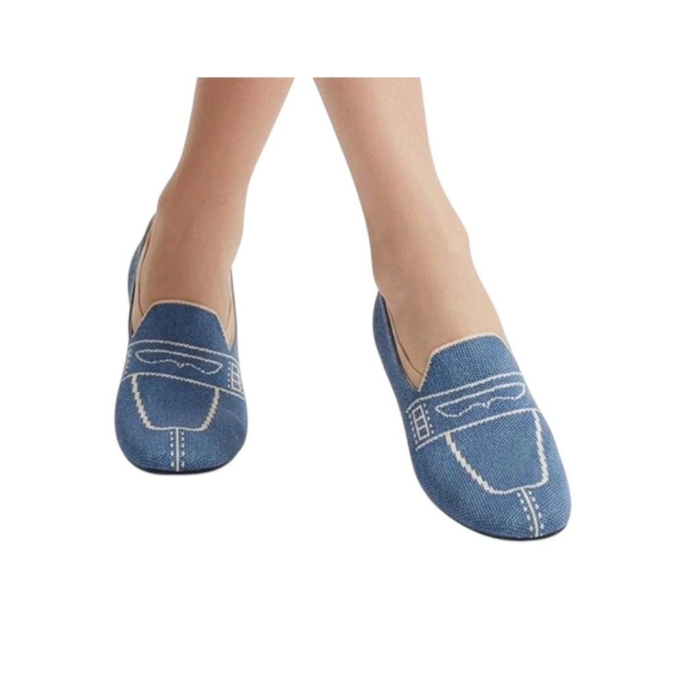 VIVAIA Sierra Square Toe Loafers Denim Blue Knit Slip On Flat Shoes EU 40 US 9